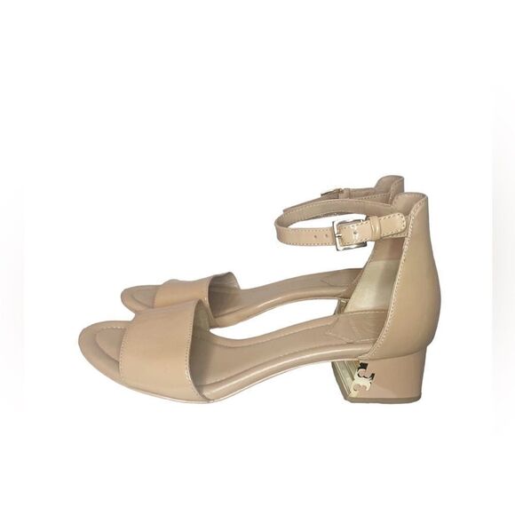 Tory Burch Patent Leather Heeled Peep Toe Tan/Nude Sandal - Picture 1 of 9